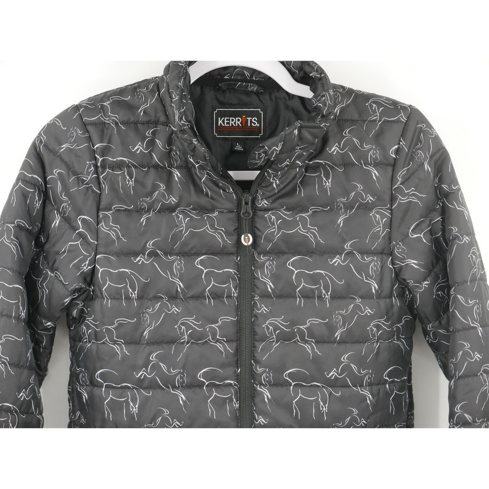 Kerrits Jacket Black Horse Puffer Quilted Equestrian Full Zip Teens Large L